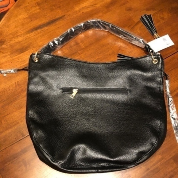 NWT NEW DIRECTIONS Vegan Leather Hobo/Compartment Shoulder Bag-Black - Picture 5 of 14